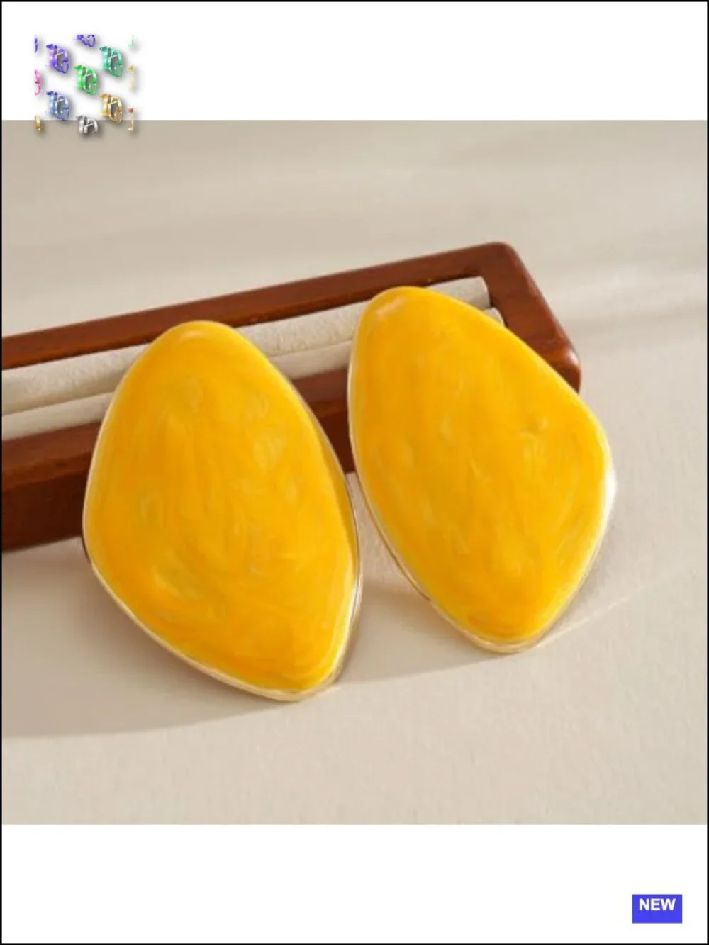Oversized Enamel Statement Stud Earrings Gold Tone Geometric Dangle Drop
